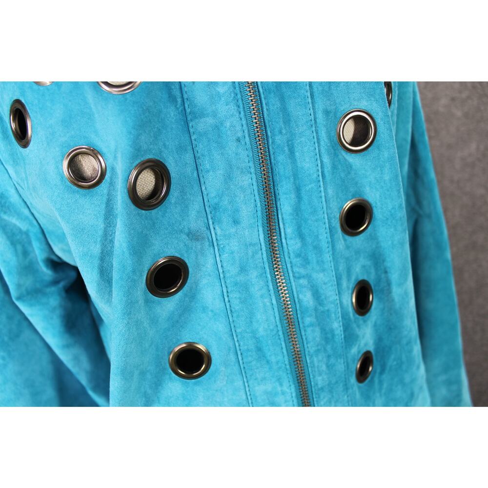 Vintage Victor Costa Turquoise Leather Jacket w/ Grommet size Medium - Picture 4 of 8